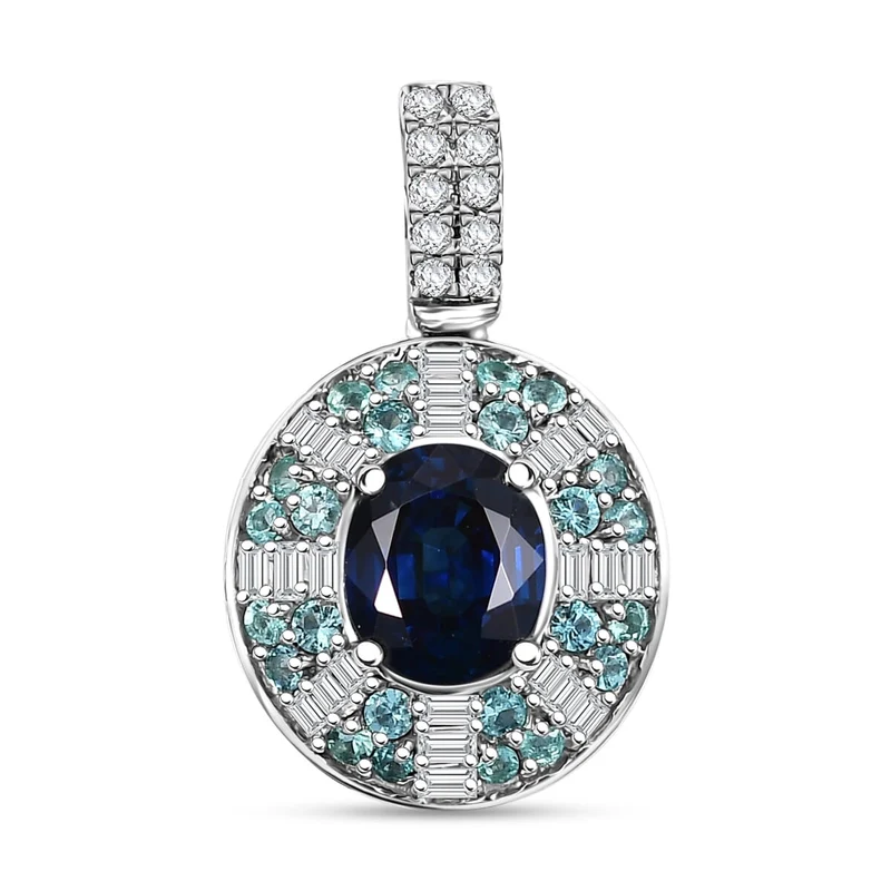 Rhapsody AAAA Ceylon-Saphir, Paraiba Turmalin AGI zertifiziert Schmuckset (10-15 Werktage Lieferzeit) ca. 50 cm 950 Platin ca. 1.91 ct
