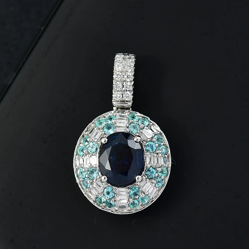 Rhapsody AAAA Ceylon-Saphir, Paraiba Turmalin AGI zertifiziert Schmuckset (10-15 Werktage Lieferzeit) ca. 50 cm 950 Platin ca. 1.91 ct