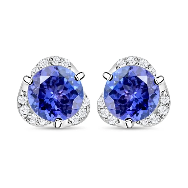 Rhapsody AAAA Tansanit, Weißer Diamant AGI zertifiziert Ohrringe 950 Platin ca. 2.00 ct (9-14 Werktage Lieferzeit)
