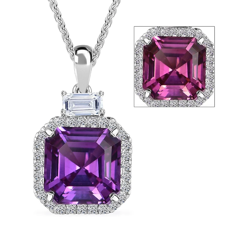 AAA Lab Grown Lila Saphir, Lab Grown Diamant AGI zertifiziert Schmuckset (10-15 Werktage Lieferzeit) ca. 45 cm 417 Gold, 417 Gold Weißgold Vergoldet ca. 6.03 ct