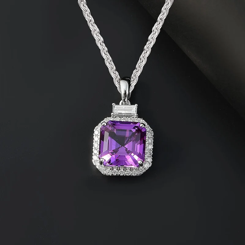 AAA Lab Grown Lila Saphir, Lab Grown Diamant AGI zertifiziert Schmuckset (10-15 Werktage Lieferzeit) ca. 45 cm 417 Gold, 417 Gold Weißgold Vergoldet ca. 6.03 ct