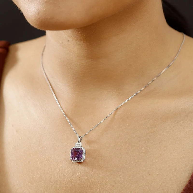 AAA Lab Grown Lila Saphir, Lab Grown Diamant AGI zertifiziert Schmuckset (10-15 Werktage Lieferzeit) ca. 45 cm 417 Gold, 417 Gold Weißgold Vergoldet ca. 6.03 ct
