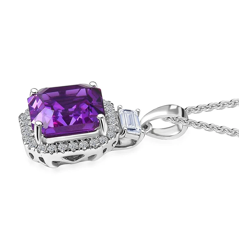 AAA Lab Grown Lila Saphir, Lab Grown Diamant AGI zertifiziert Schmuckset (10-15 Werktage Lieferzeit) ca. 45 cm 417 Gold, 417 Gold Weißgold Vergoldet ca. 6.03 ct
