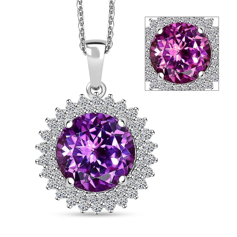 AAA Lab Grown Lila Saphir, Lab Grown Diamant AGI zertifiziert Schmuckset (10-15 Werktage Lieferzeit) ca. 45 cm 417 Gold, 417 Gold Weißgold Vergoldet ca. 4.48 ct