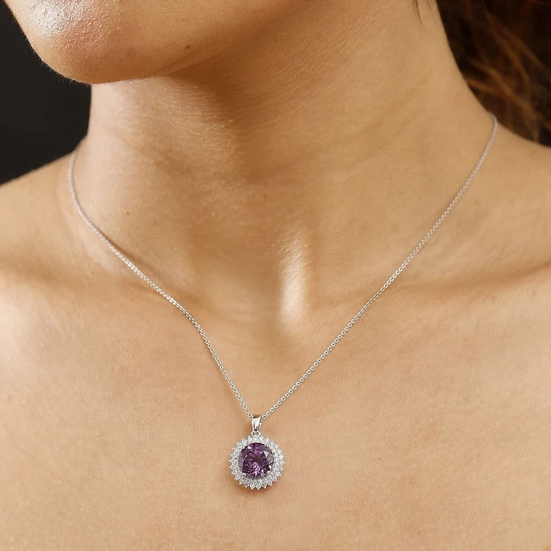 AAA Lab Grown Lila Saphir, Lab Grown Diamant AGI zertifiziert Schmuckset (10-15 Werktage Lieferzeit) ca. 45 cm 417 Gold, 417 Gold Weißgold Vergoldet ca. 4.48 ct