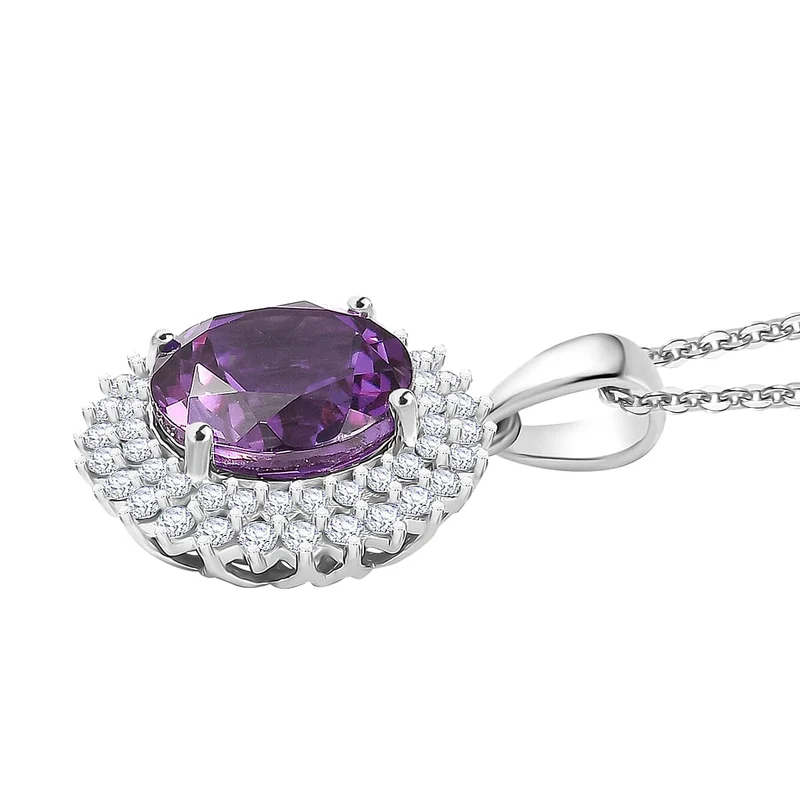 AAA Lab Grown Lila Saphir, Lab Grown Diamant AGI zertifiziert Schmuckset (10-15 Werktage Lieferzeit) ca. 45 cm 417 Gold, 417 Gold Weißgold Vergoldet ca. 4.48 ct