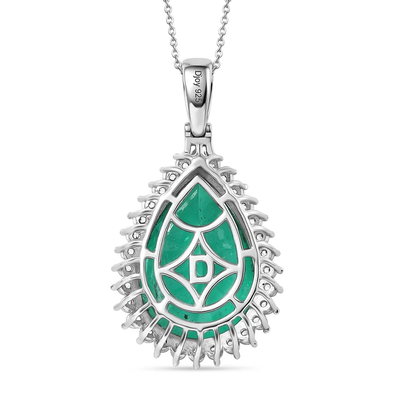 Smaragd-Quarz Triplette, Weißer Zirkon Schmuckset ca. 50 cm 925 Silber Rhodiniert ca. 21.65 ct