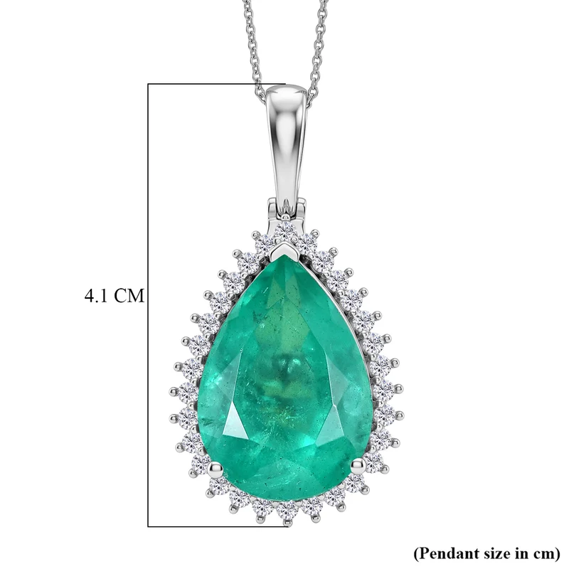 Smaragd-Quarz Triplette, Weißer Zirkon Schmuckset ca. 50 cm 925 Silber Rhodiniert ca. 21.65 ct