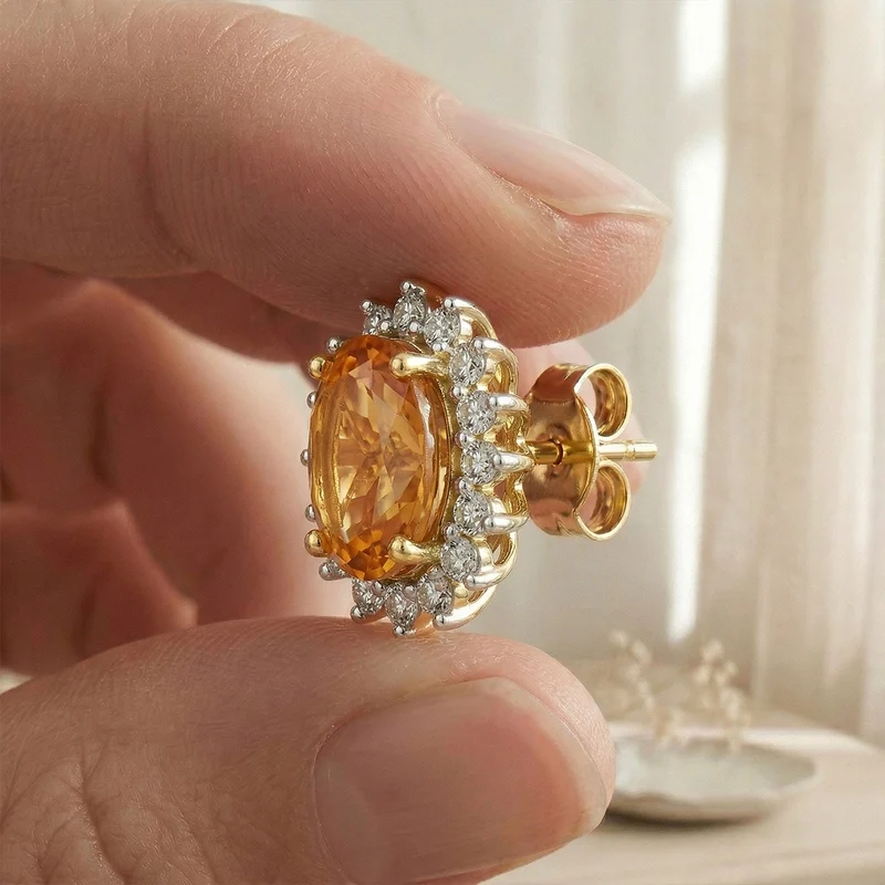 AA Citrin, Zirkon Ohrringe 925 Silber Gelbgold Vermeil ca. 1.71 ct