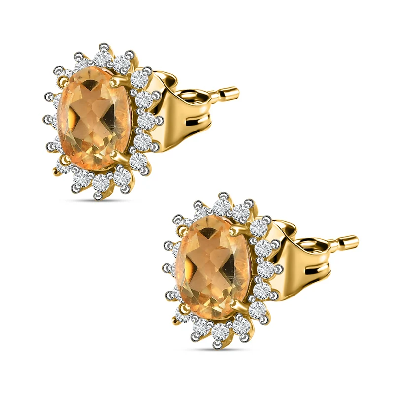 AA Citrin, Zirkon Ohrringe 925 Silber Gelbgold Vermeil ca. 1.71 ct