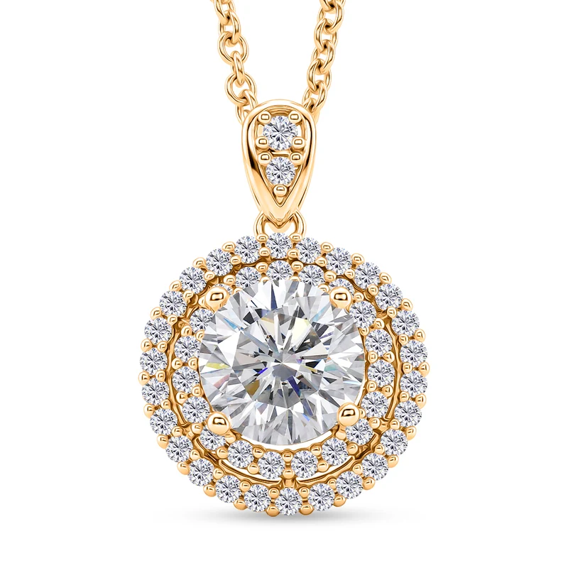 Weißer Zirkonia Schmuckset ca. 50 cm 316L Edelstahl Ion-Gelbbeschichtung, Nickelfreies Messing Vergoldet 2.24 ct
