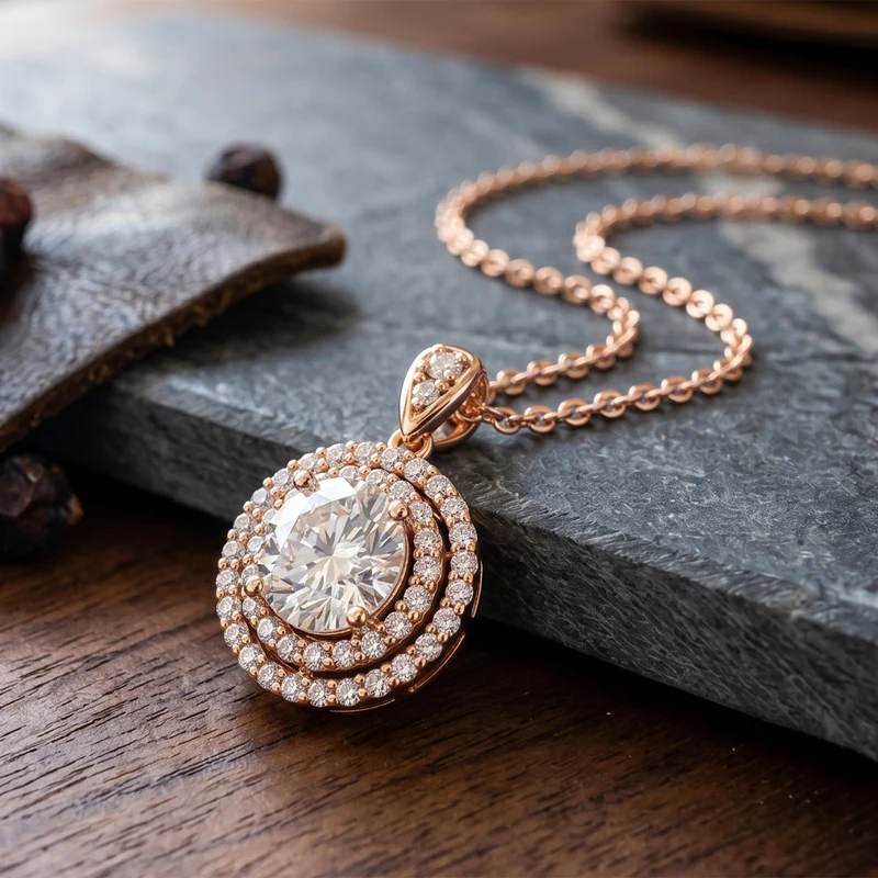 Weißer Zirkonia Schmuckset ca. 50 cm Nickelfreies Messing Rosévergoldet und Edelstahl Ion Rosé Beschichtung 2.24 ct