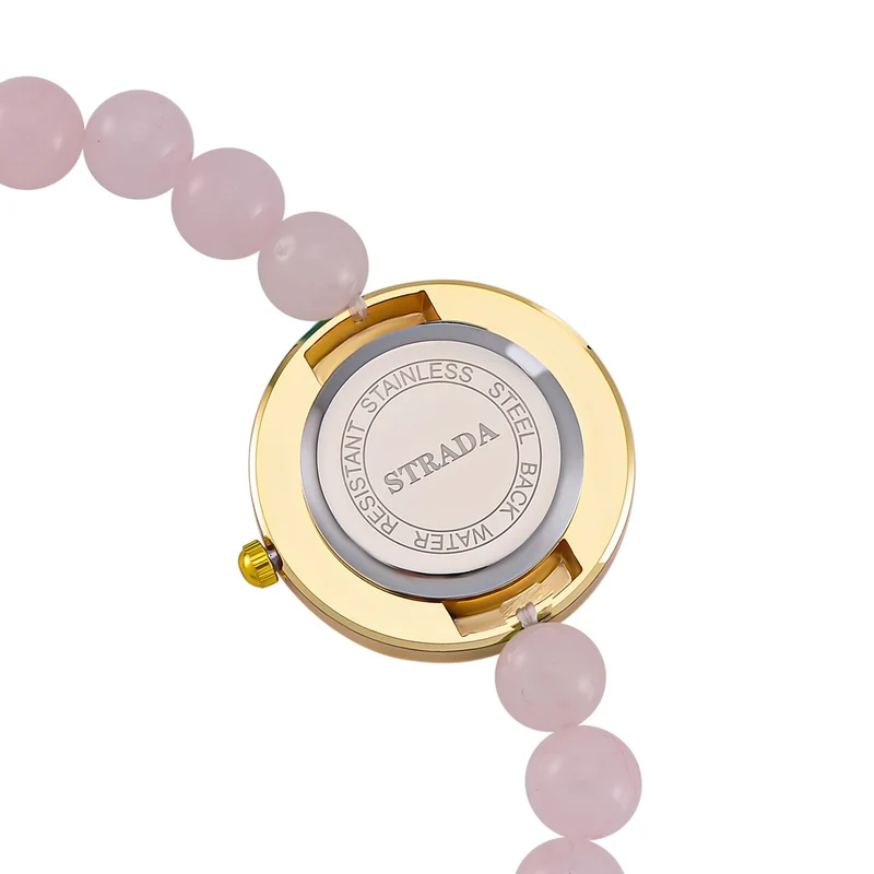 Rosenquarz Uhren Reiner Edelstahl Bicolor flexibel ca. 50,00 ct.