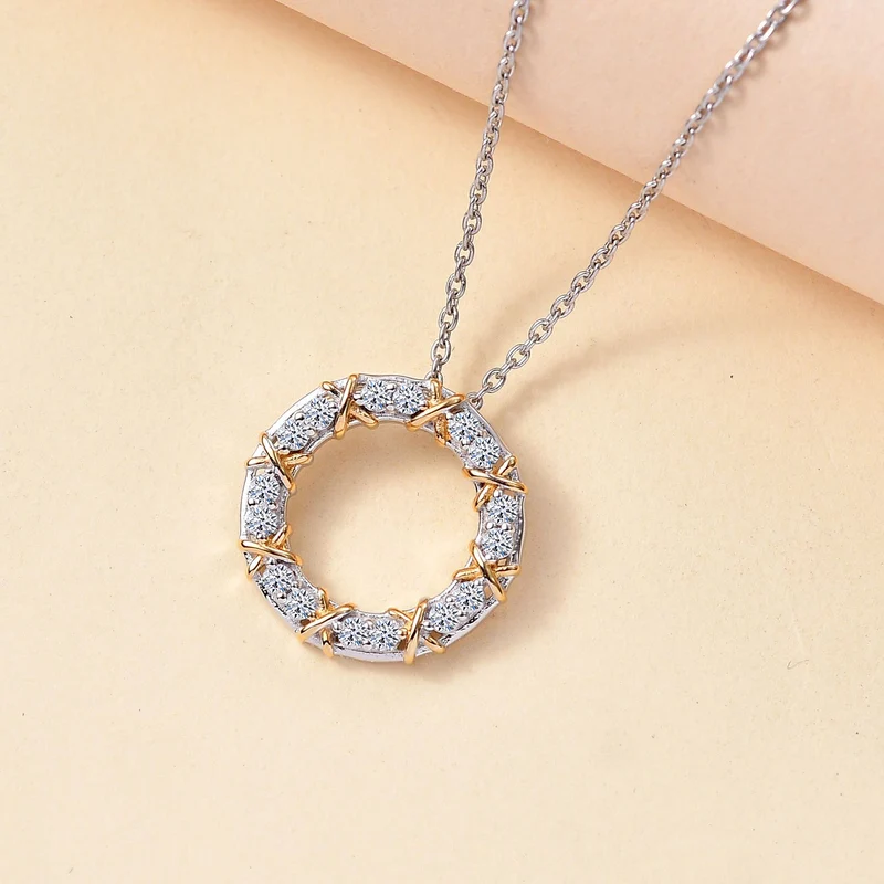 Luxuriant Diamond Lab Grown Diamant SI Anhänger mit Kette, 925 Silber rhodiniert, 925 Silber Rhodiniert und 750 Gelbgold Vermeil ca. 0.50 ct