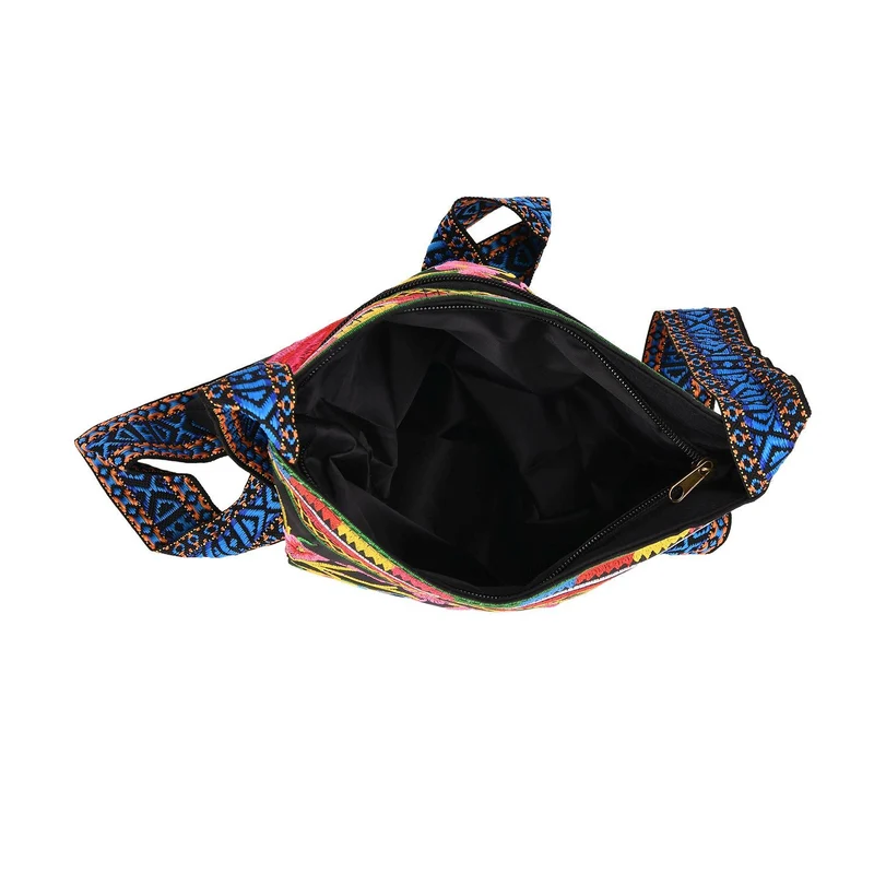 Bestickte Umhängetasche mit floralen Mustern, Boho-Stil, verstellbarer Trageriemen, 23x24cm, Lila Blüten
