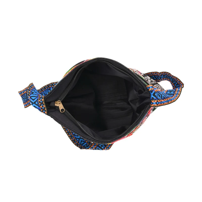 Bestickte Umhängetasche mit floralen Mustern, Boho-Stil, verstellbarer Trageriemen, 23x24cm, Lila Blüten