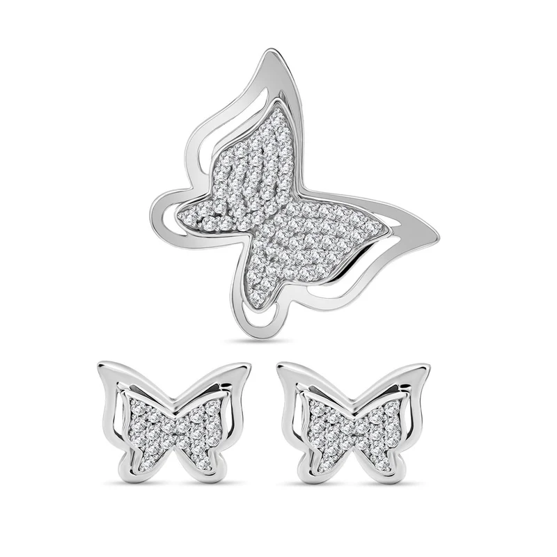 2er Set - Weißer Zirkonia Anhänger und Ohrringe, 925 Silber rhodiniert