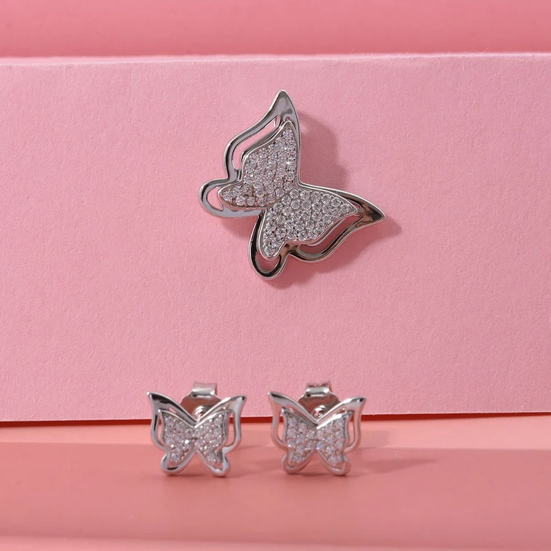 2er Set - Weißer Zirkonia Anhänger und Ohrringe, 925 Silber rhodiniert