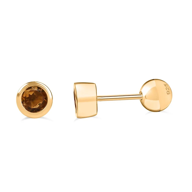 Citrin Ohrringe 925 Silber 750 Gelbgold Vermeil ca. 0.57 ct