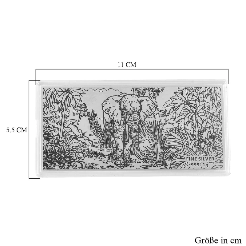 999er Silber-Barren mit Rosenmotiv, 1 Gramm, 5,5x11cm