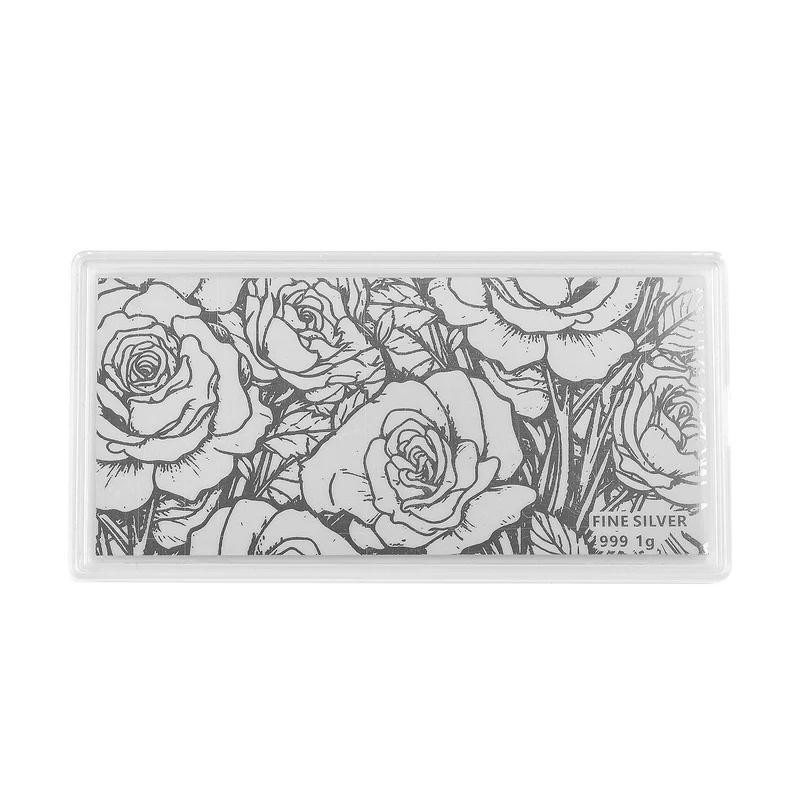 999er Silber-Barren mit Rosenmotiv, 1 Gramm, 5,5x11cm