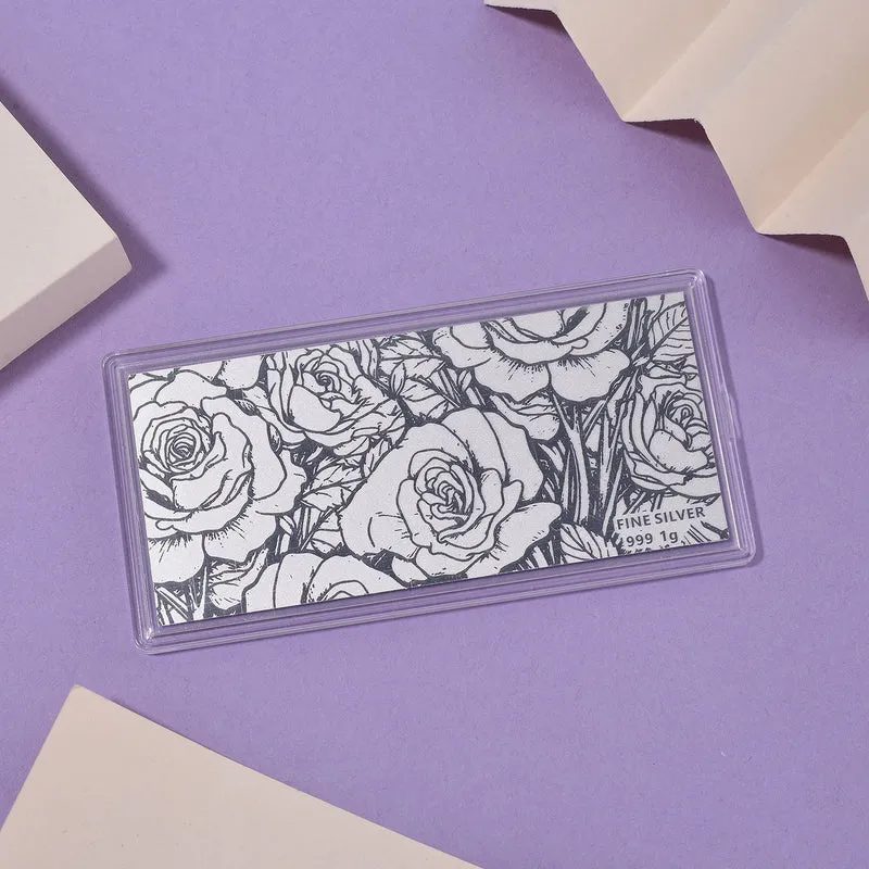 999er Silber-Barren mit Rosenmotiv, 1 Gramm, 5,5x11cm