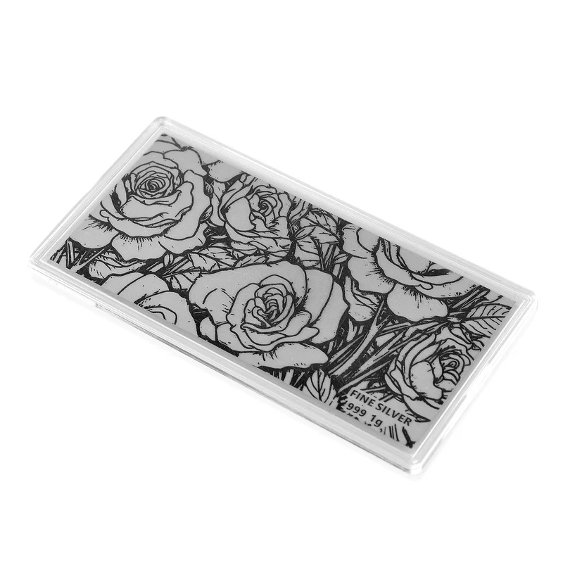 999er Silber-Barren mit Rosenmotiv, 1 Gramm, 5,5x11cm