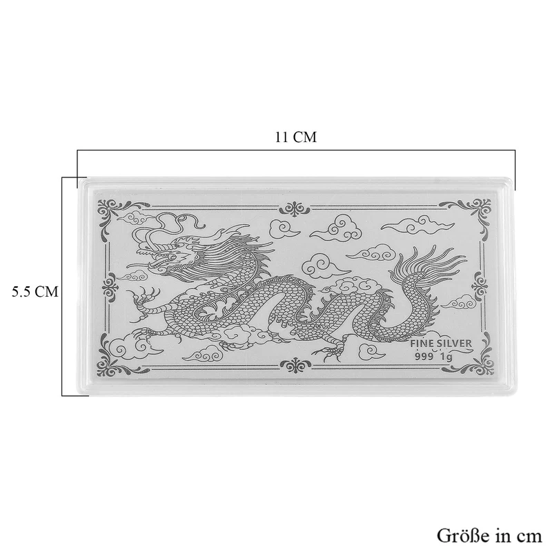 999er Silber-Barren mit Rosenmotiv, 1 Gramm, 5,5x11cm