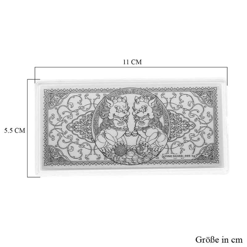 999er Silber-Barren mit Rosenmotiv, 1 Gramm, 5,5x11cm