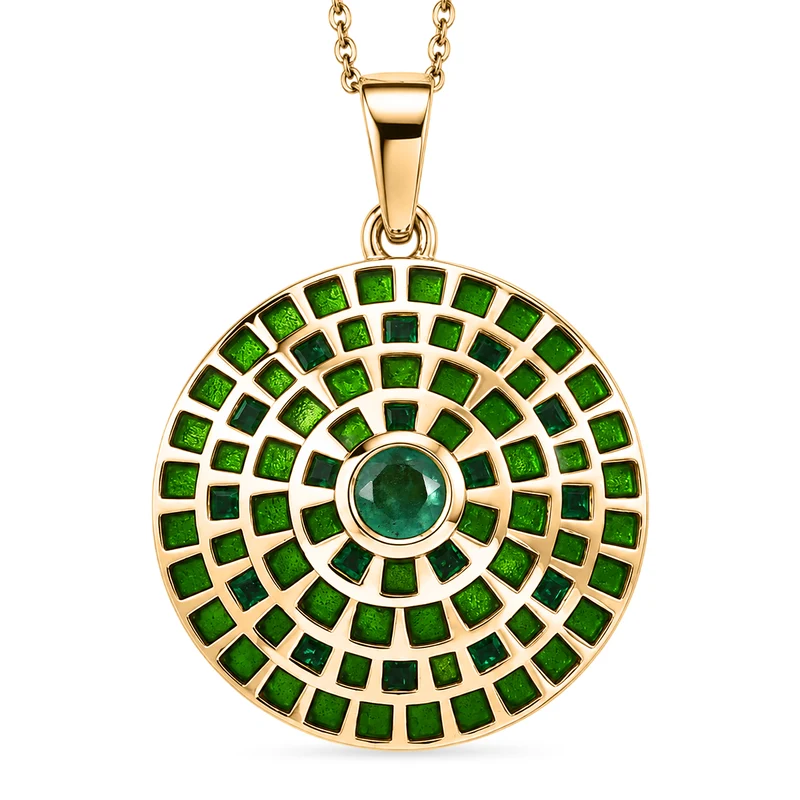 D'Joy AA Kagem Sambischer Smaragd Schmuckset ca. 45 cm 925 Silber 750 Gelbgold vermeil ca. 1.12 ct