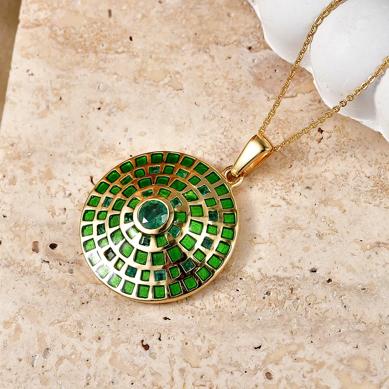 D'Joy AA Kagem Sambischer Smaragd Schmuckset ca. 45 cm 925 Silber 750 Gelbgold vermeil ca. 1.12 ct
