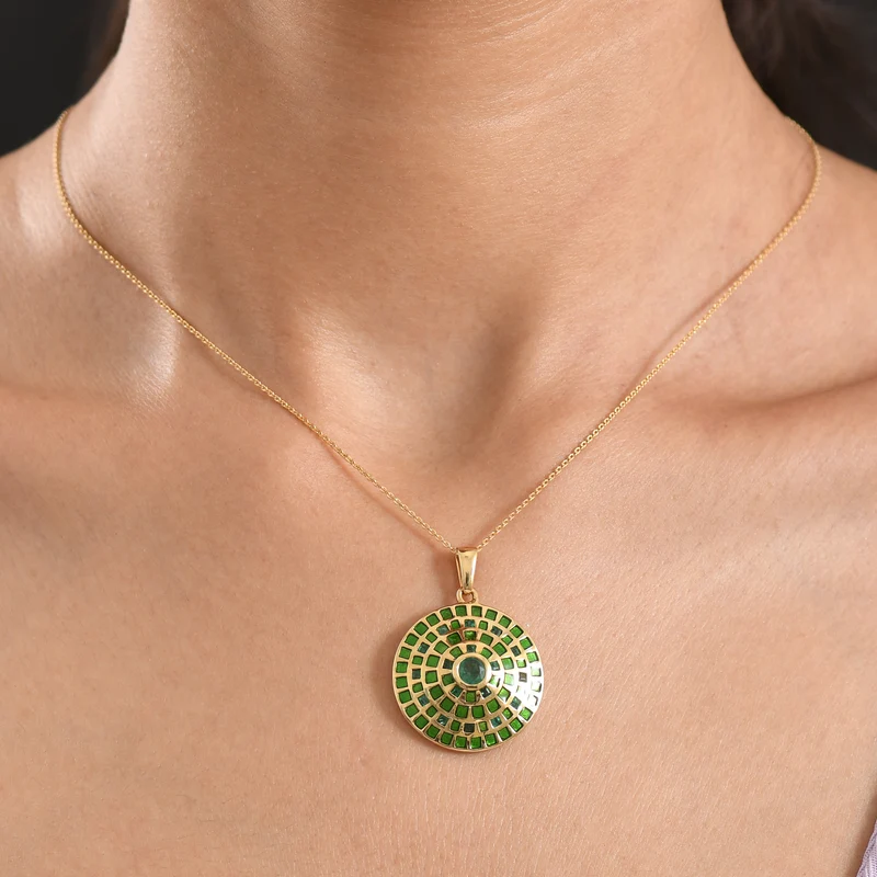 D'Joy AA Kagem Sambischer Smaragd Schmuckset ca. 45 cm 925 Silber 750 Gelbgold vermeil ca. 1.12 ct