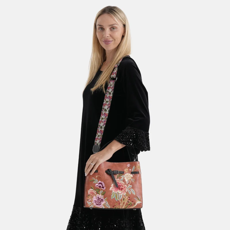 Florale Kunstprint Crossbody-Tasche mit Komfort-Schulterriemen, 30 x 13 x 23 cm, Orange