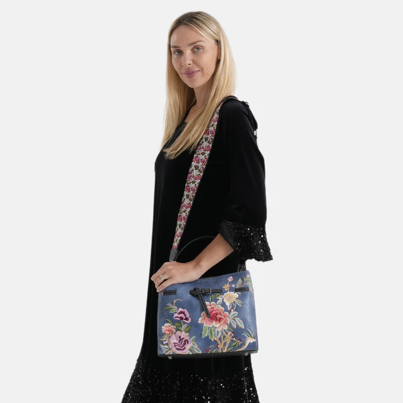Florale Kunstprint Crossbody-Tasche mit Komfort-Schulterriemen, 30 x 13 x 23 cm, Orange