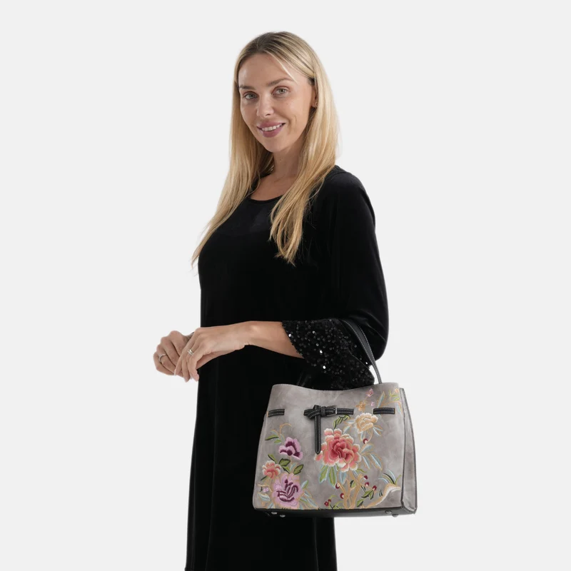 Florale Kunstprint Crossbody-Tasche mit Komfort-Schulterriemen, 30 x 13 x 23 cm, Orange