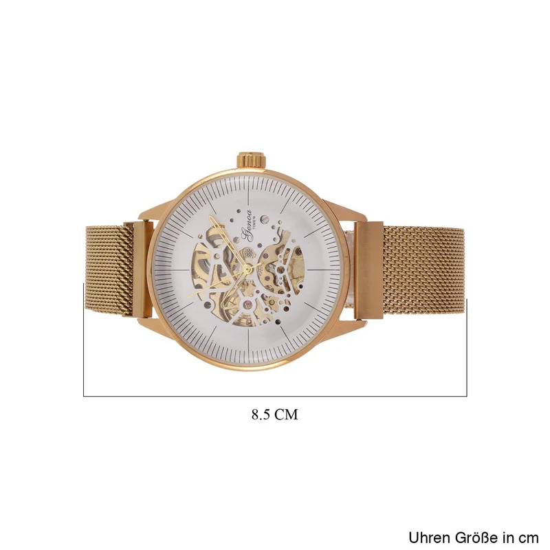 GENOA Automatik Mechanische Uhr mit Weißem Sonnenschein-Hohlzifferblatt und Modernem Minimalistischem Runddesign, goldfarben