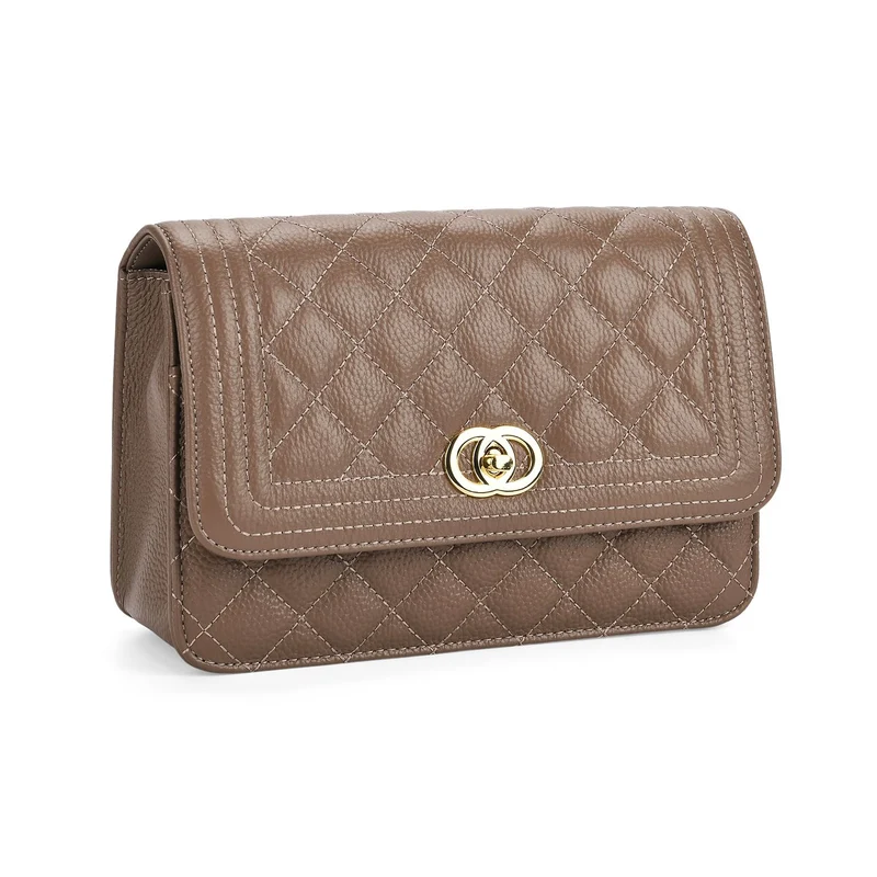 Crossbody-Tasche aus Echtleder mit Kettenriemen, 23,5x14x8 cm, Hellgrau