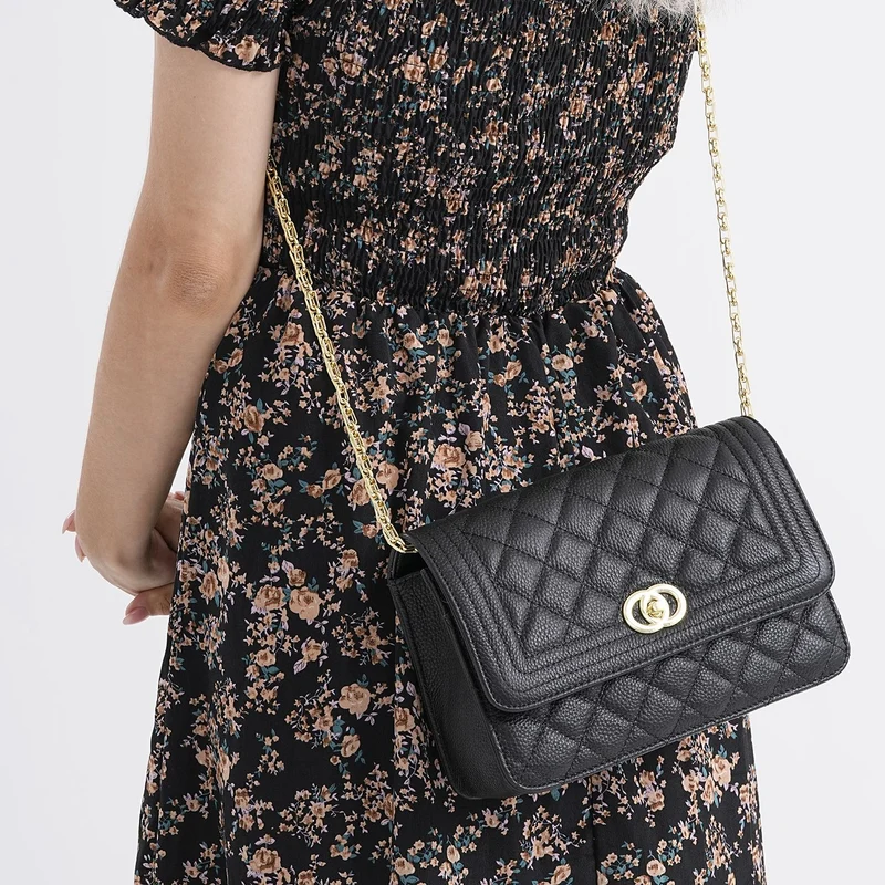 Crossbody-Tasche aus Echtleder mit Kettenriemen, 23,5x14x8 cm, Hellgrau