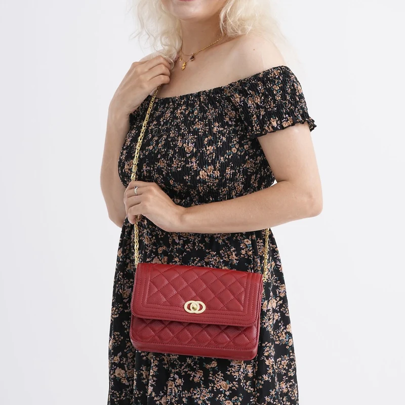 Crossbody-Tasche aus Echtleder mit Kettenriemen, 23,5x14x8 cm, Hellgrau