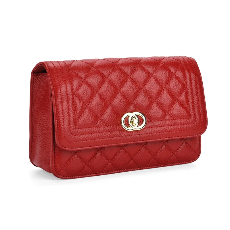 Crossbody-Tasche aus Echtleder mit Kettenriemen, 23,5x14x8 cm, Hellgrau
