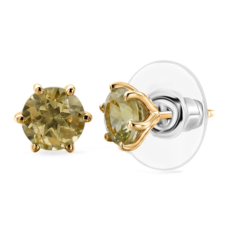 2er Set - D'Joy Ouro Verde-Quarz Ring und Ohrringe, 925 Silber 750 Vergoldet (Größe 18.00) ca. 2,37 ct.