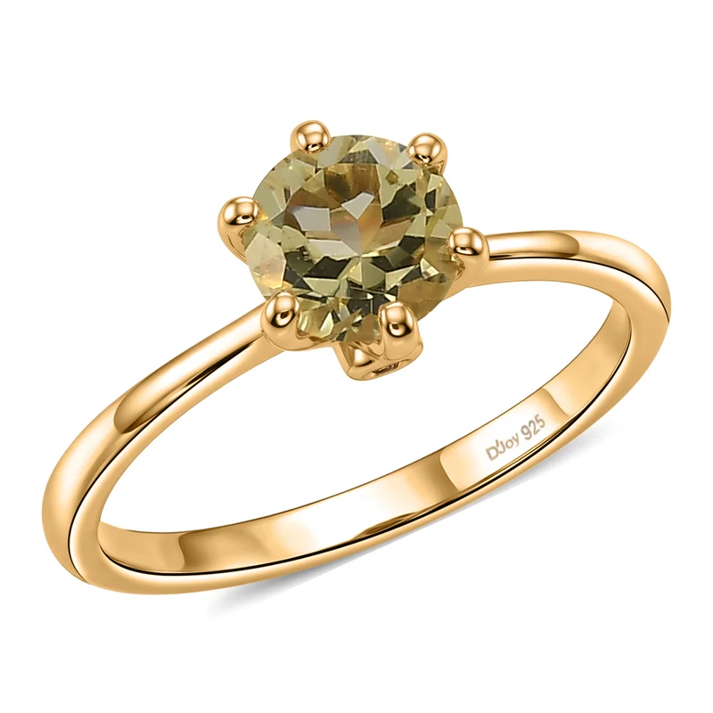 2er Set - D'Joy Ouro Verde-Quarz Ring und Ohrringe, 925 Silber 750 Vergoldet (Größe 21.00) ca. 2,37 ct.