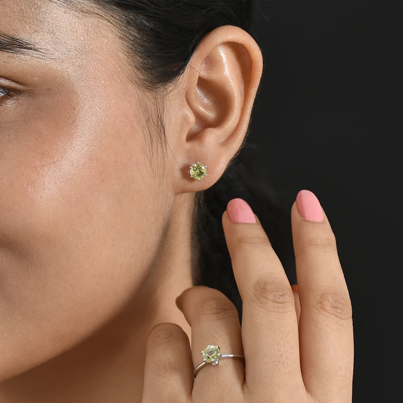 2er Set - D'Joy AAA Ouro Verde-Quarz Ring und Ohrringe, 925 Silber Platiniert (Größe 20.00) ca. 2,37 ct.
