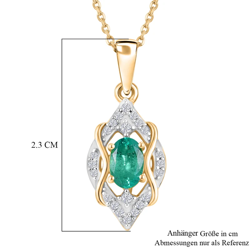 D'Joy AAA Kagem Sambischer Smaragd, Weißer Zirkon Schmuckset ca. 50 cm 925 Silber 750 Gelbgold vermeil ca. 0.63 ct