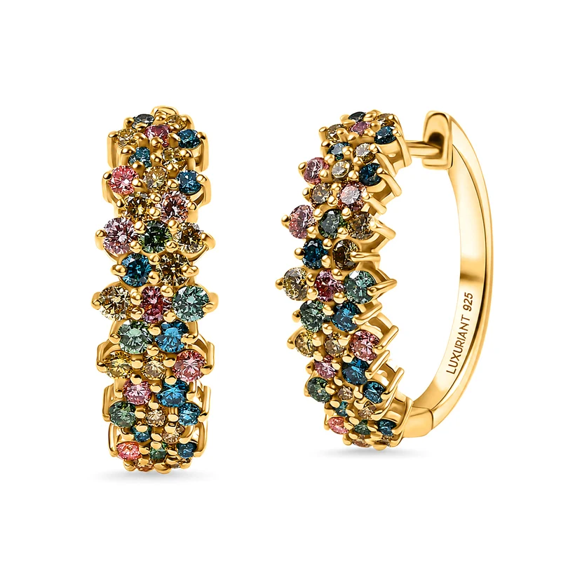 LUXURIANT 2 ct. SGL zertifizierte SI mehrfarbige Labor Diamant Ohrringe, 925 Silber 750 Gelbgold Vermeil