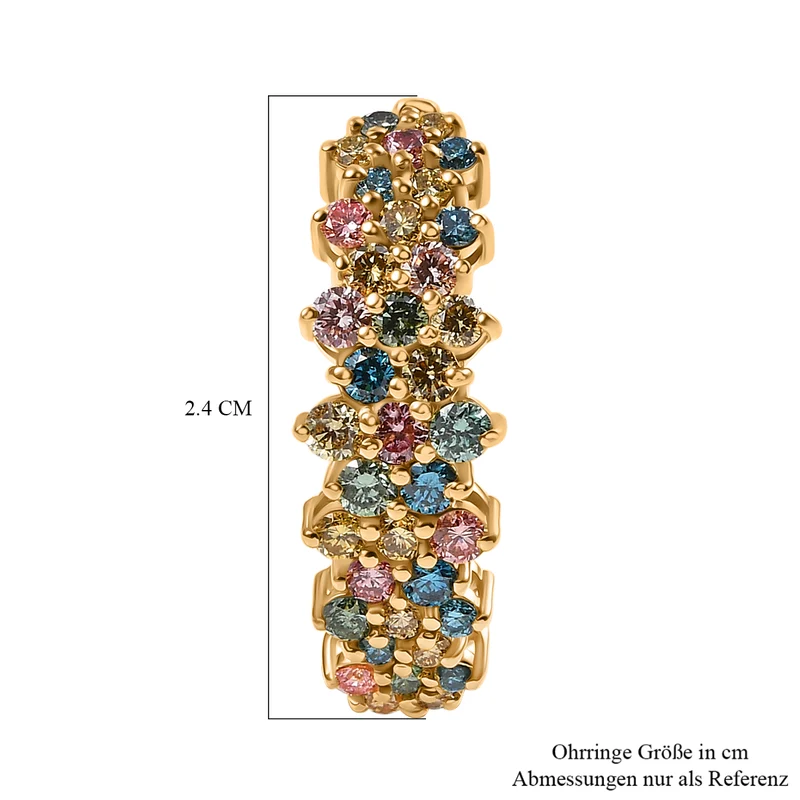 LUXURIANT 2 ct. SGL zertifizierte SI mehrfarbige Labor Diamant Ohrringe, 925 Silber 750 Gelbgold Vermeil