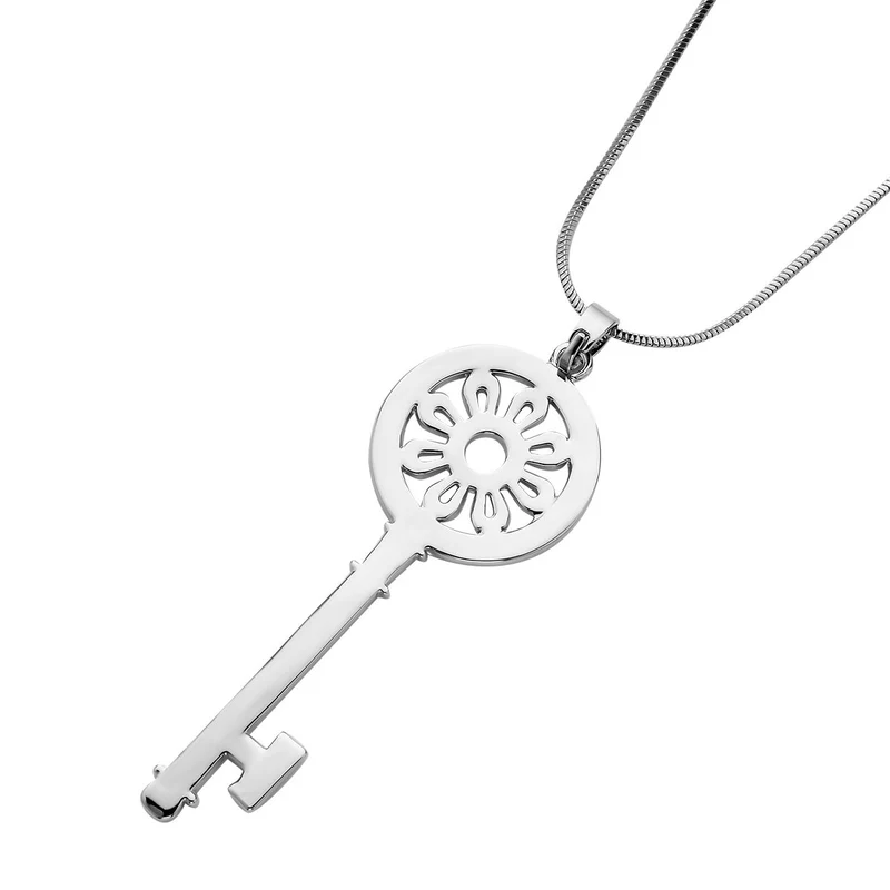 Zirkonia Schlüssel-Anhänger mit Kette, silberfarben