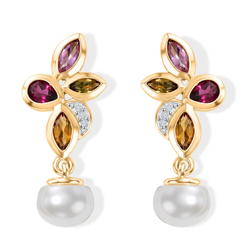 EVER TRUE Süßwasser Perle (7-7.5 mm), Mehrfarbig-Turmalin Ohrringe Reine Bronze 4.85 ct