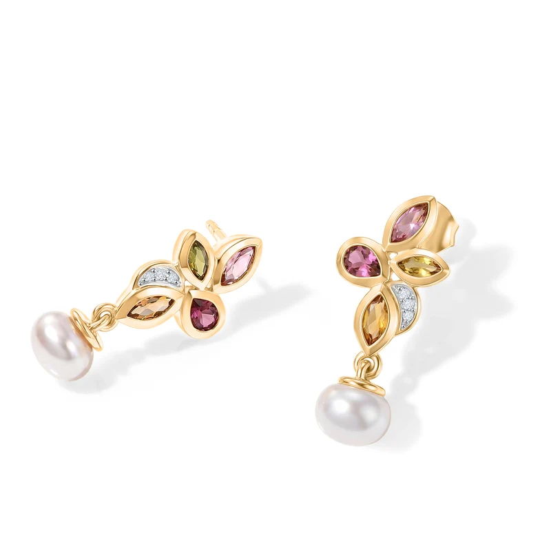 EVER TRUE Süßwasser Perle (7-7.5 mm), Mehrfarbig-Turmalin Ohrringe Reine Bronze 4.85 ct