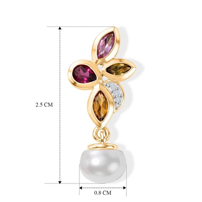 EVER TRUE Süßwasser Perle (7-7.5 mm), Mehrfarbig-Turmalin Ohrringe Reine Bronze 4.85 ct